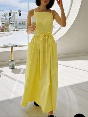DANTYYASE Yellow Belted Midi Dress